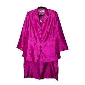 Emily Womens Magenta Pink Skirt Suit Set Rhinestone Buttons Plus Size‎ 18W